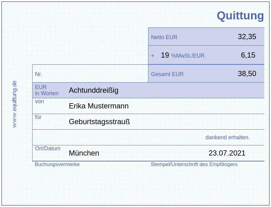 Quittung online Ausdrucken - Drucken von Quittungen - Quittungsvorlage